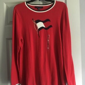Tommy Hilfiger Womens Patriotic Red White and Blue Cotton Sweater Size XL NWT